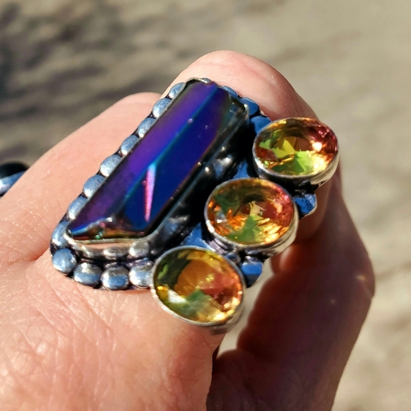 New Rainbow Hematite and Ametrine 925 Silver Ring. - Picture 12 of 16